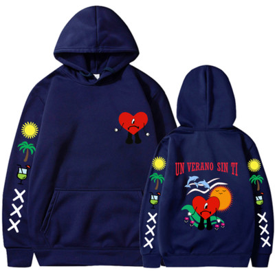 Bad Bunny UN VERANO SIN TI Grafika Dvipusis Spausdinti Hoodie Vyriški Moteriški Oversized Megztiniai Unisex Pullover Streetwear Paltai