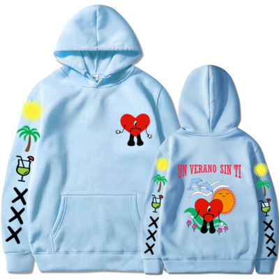 Bad Bunny UN VERANO SIN TI Grafika Dvipusis Spausdinti Hoodie Vyriški Moteriški Oversized Megztiniai Unisex Pullover Streetwear Paltai