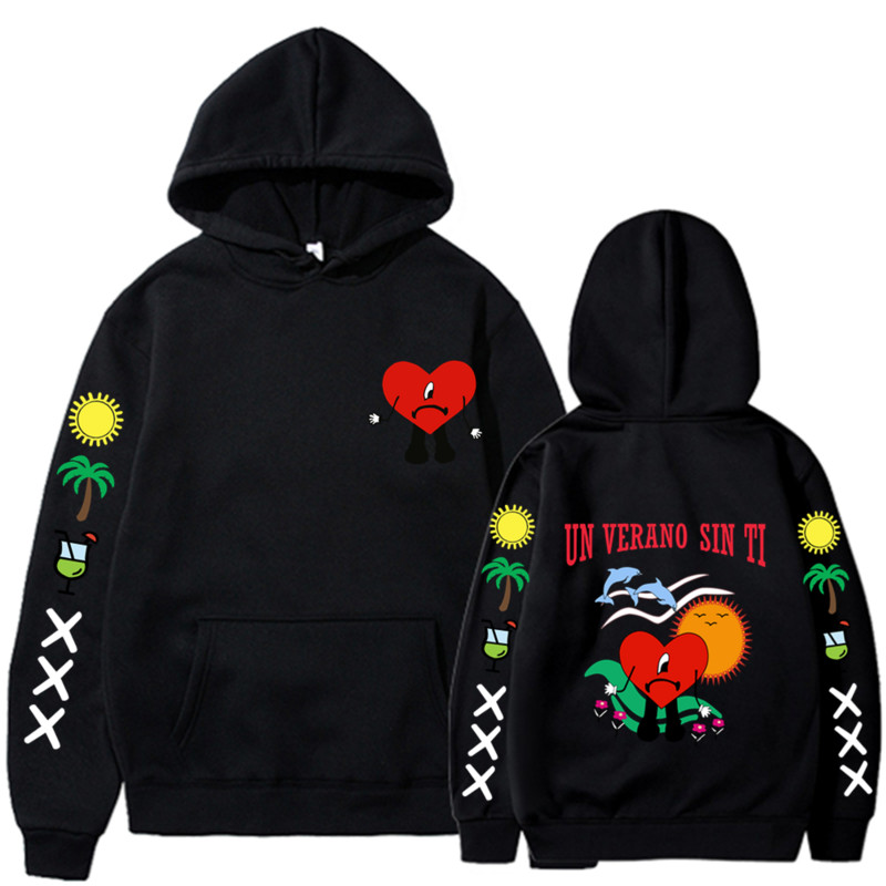 Bad Bunny UN VERANO SIN TI Grafika Dvipusis Spausdinti Hoodie Vyriški Moteriški Oversized Megztiniai Unisex Pullover Streetwear Paltai