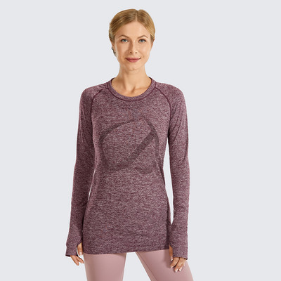 Naiste sportlik pikkade varrukatega spordisärk hingav, pehme õmblusteta ümarkaelusega jõusaalitreening, pöidlaaukudega spordisärk