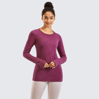 Naiste sportlik pikkade varrukatega spordisärk hingav, pehme õmblusteta ümarkaelusega jõusaalitreening, pöidlaaukudega spordisärk