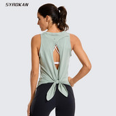 SYROKAN sieviešu treniņu krekli bez piedurknēm ar apaļu kaklu jogas veste ar atvērtu muguru Sporta topi