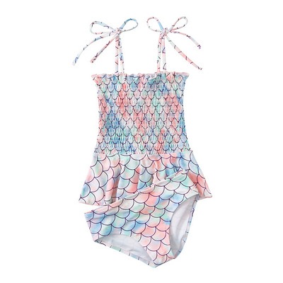 Mermaid gyerekek lányok bikini fürdőruha 2db spagetti pántok gyermek fürdőruha fodros fürdőruha Smocked strandruhák fürdőruha