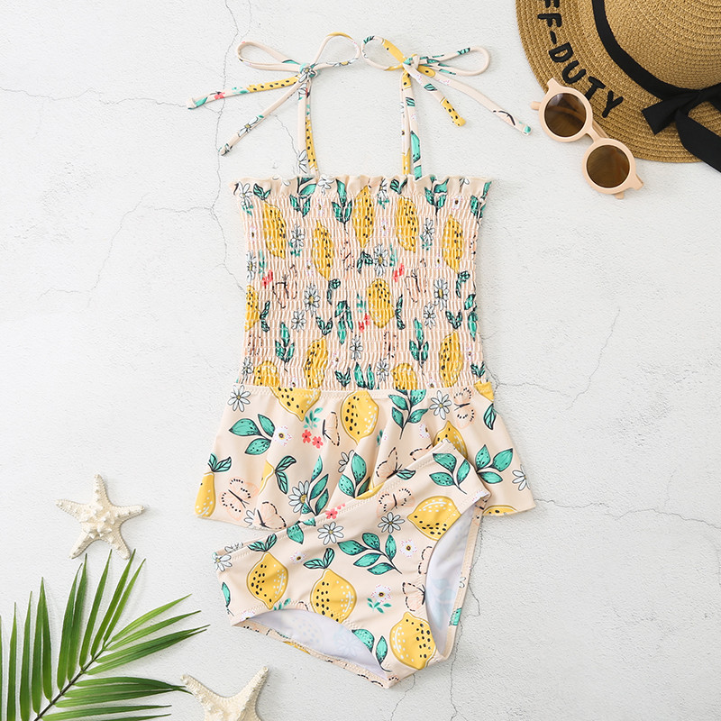 Mermaid Vaikų mergaičių maudymosi kostiumėlis bikinis 2vnt spagečiai Juostelės Vaikų maudymosi kostiumėlis raukiniai Maudymosi kostiumėliai Smocked paplūdimio apranga maudymosi suknelė