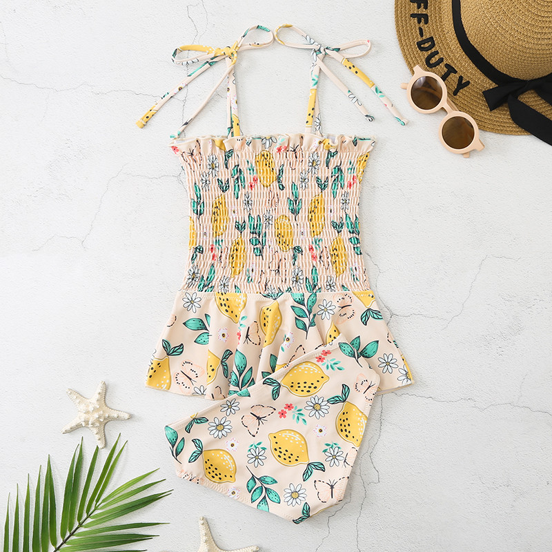 Mermaid Vaikų mergaičių maudymosi kostiumėlis bikinis 2vnt spagečiai Juostelės Vaikų maudymosi kostiumėlis raukiniai Maudymosi kostiumėliai Smocked paplūdimio apranga maudymosi suknelė