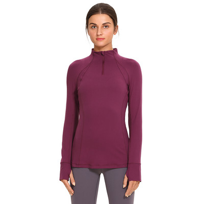 SYROKAN sieviešu garās piedurknes ar ceturtdaļas rāvējslēdzēja džemperi, skriešanas sporta treniņu jogas krekli