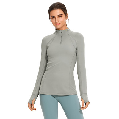 SYROKAN sieviešu garās piedurknes ar ceturtdaļas rāvējslēdzēja džemperi, skriešanas sporta treniņu jogas krekli