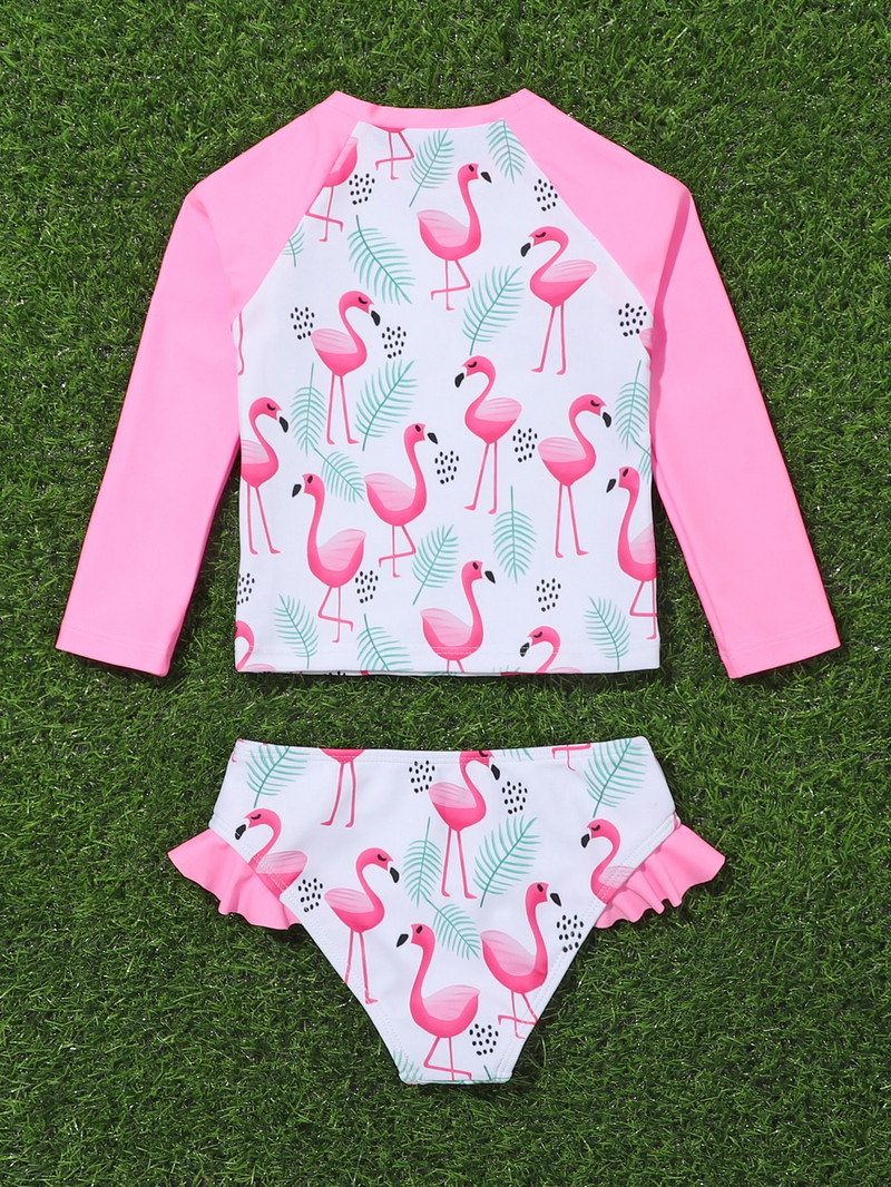 Meiteņu vasaras peldkostīmi ar apdruku bērniem, topi ar garām piedurknēm, bikini, peldkostīmi, pludmales apģērbi, 4–7 gadi1056