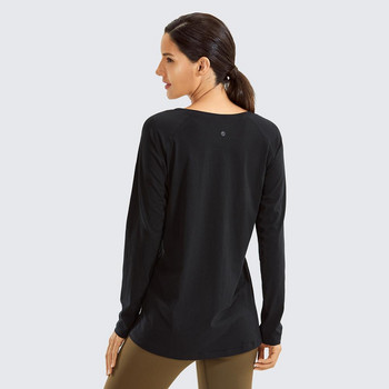 SYROKAN Βαμβακερό αθλητικό μπλουζάκι Γυναικείο μακρυμάνικο πουκάμισο προπόνησης Γυναικεία Pima Athletic Top Breathable Sportswear Μαύρο Casual
