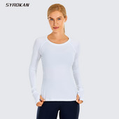 SYROKAN Ženske majice dugih rukava za vježbanje Yoga Sportske majice Brzo sušeće majice za trčanje Topovi s rupom za palac Ležerna sportska majica s majicama