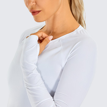 SYROKAN Дамски ризи с дълъг ръкав за тренировка Йога Спортни горнища Бързосъхнеща тениска за бягане Горнища с отвор за палец Ежедневни спортни тениски Пуловери