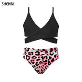 SHEKINI Girls Crisscross Bandage Kétrészes fürdőruhák Nyomtatott fürdőruhák Bikini Szett Tini Gyerek Aranyos Sport Strand fürdőruha