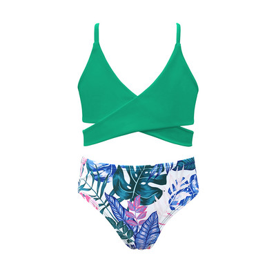 SHEKINI Girls Crisscross Bandage Kétrészes fürdőruhák Nyomtatott fürdőruhák Bikini Szett Tini Gyerek Aranyos Sport Strand fürdőruha