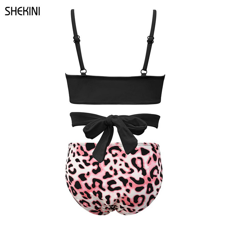 SHEKINI Girls Crisscross Bandage Kétrészes fürdőruhák Nyomtatott fürdőruhák Bikini Szett Tini Gyerek Aranyos Sport Strand fürdőruha