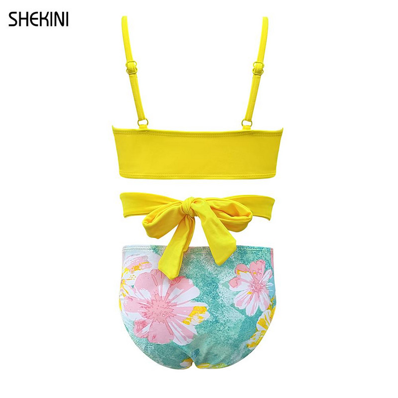 SHEKINI Girls Crisscross Bandage Kétrészes fürdőruhák Nyomtatott fürdőruhák Bikini Szett Tini Gyerek Aranyos Sport Strand fürdőruha