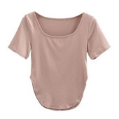 Seksīgi jogas topi Retro sporta T-krekls ar īsām piedurknēm Sieviešu elpojošs, plāns kvadrātveida kakla izgriezums, pieguļošs, elastīgs fitnesa krekls