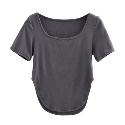 Seksīgi jogas topi Retro sporta T-krekls ar īsām piedurknēm Sieviešu elpojošs, plāns kvadrātveida kakla izgriezums, pieguļošs, elastīgs fitnesa krekls