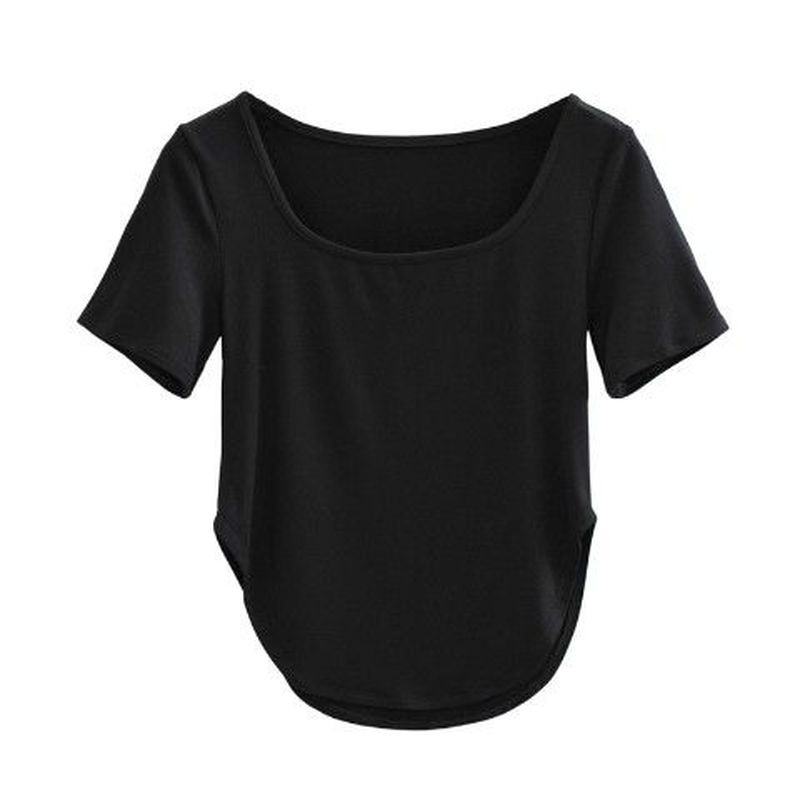 Seksīgi jogas topi Retro sporta T-krekls ar īsām piedurknēm Sieviešu elpojošs, plāns kvadrātveida kakla izgriezums, pieguļošs, elastīgs fitnesa krekls