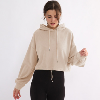 Sean Tsing® sporta kapuces Sieviešu sporta krekli ar garām piedurknēm vienkrāsaini Wasphorge brīvi džemperi, aktīvi treniņu fitnesa topi