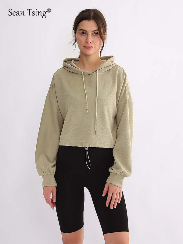 Sean Tsing® sporta kapuces Sieviešu sporta krekli ar garām piedurknēm vienkrāsaini Wasphorge brīvi džemperi, aktīvi treniņu fitnesa topi