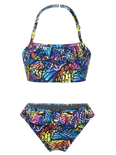 Bērnu meiteņu vasaras uzvalks ar apdruku, kaklasiksna, bez piedurknēm, bikini komplekts ar volānu apakšmalu pludmales peldkostīmi peldkostīmi bērnu peldkostīmi