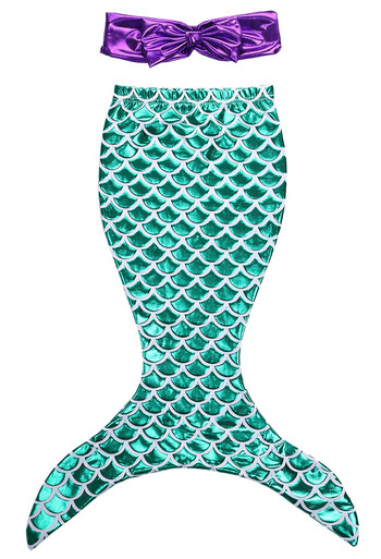 Комплект бикини с опашка на русалка за летни момичета Блестяща горна част с лък и долнище с рибешка опашка Бански костюм Бански костюм