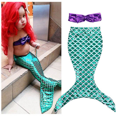 Комплект бикини с опашка на русалка за летни момичета Блестяща горна част с лък и долнище с рибешка опашка Бански костюм Бански костюм