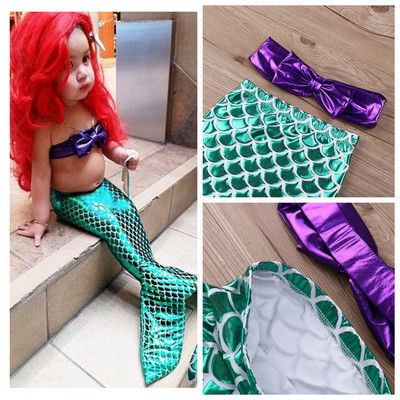 Vasaras mazuļu meiteņu bikini komplekts nāriņai astes spīdīga bantītes augšdaļa un zivju astes apakšdaļas peldkostīms, peldkostīms peldkostīms