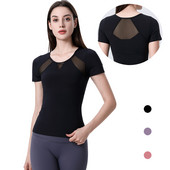 Sieviešu sporta krekls, tīklveida krekls ar īsām piedurknēm, bezvadu polsterēts tops 89M04 ikdienas skriešanas jogas vingrošanas zāle