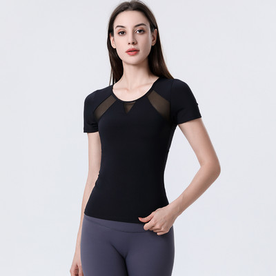 Sieviešu sporta krekls, tīklveida krekls ar īsām piedurknēm, bezvadu polsterēts tops 89M04 ikdienas skriešanas jogas vingrošanas zāle