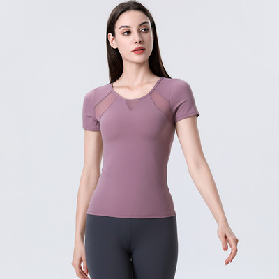 Sieviešu sporta krekls, tīklveida krekls ar īsām piedurknēm, bezvadu polsterēts tops 89M04 ikdienas skriešanas jogas vingrošanas zāle