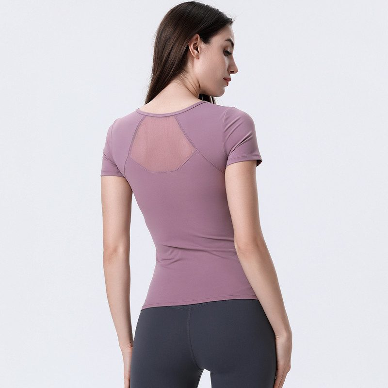 Sieviešu sporta krekls, tīklveida krekls ar īsām piedurknēm, bezvadu polsterēts tops 89M04 ikdienas skriešanas jogas vingrošanas zāle