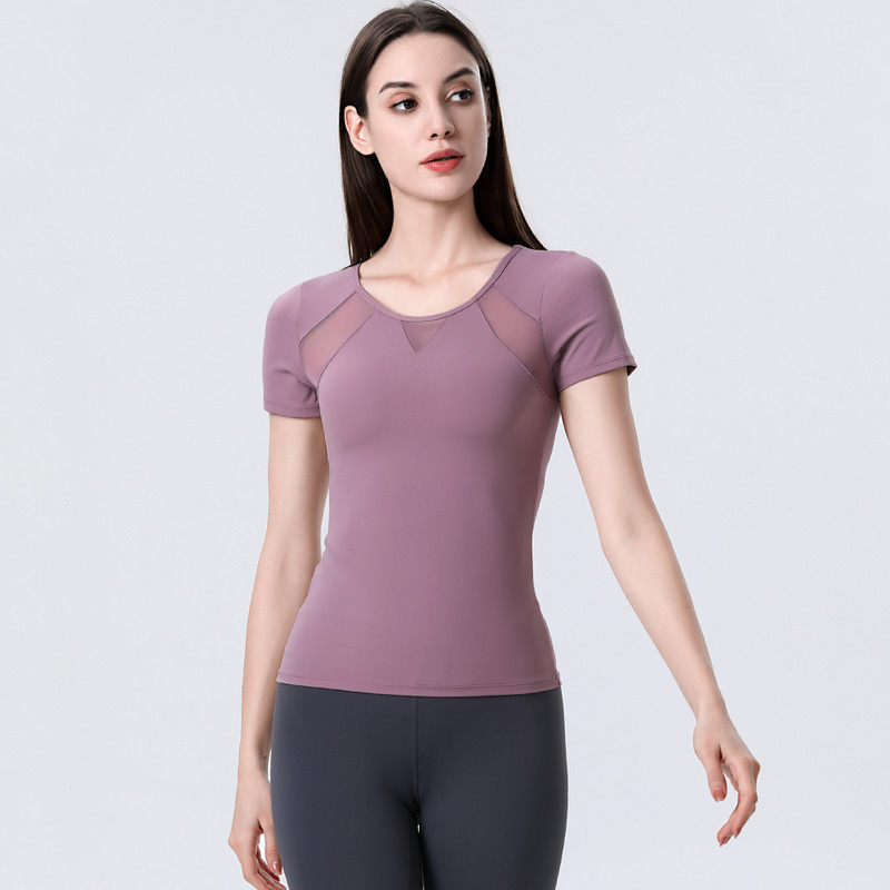Sieviešu sporta krekls, tīklveida krekls ar īsām piedurknēm, bezvadu polsterēts tops 89M04 ikdienas skriešanas jogas vingrošanas zāle