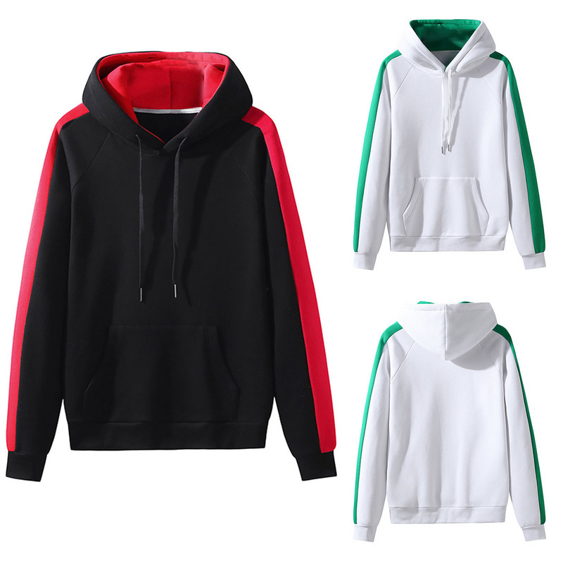 Vīriešu ikdienas sporta džemperis ar garām piedurknēm Modes kontrastējošas krāsas džemperis ar kapuci ar apaļu kaklu