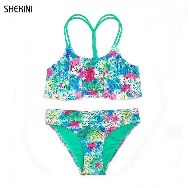 SHEKINI Girls Tie Dye Μαγιό Πλεκτά Teenage Girls Bikini Ruffle Lace Hollow Μαγιό δύο τεμαχίων Αξιολάτρευτο μαγιό παραλίας