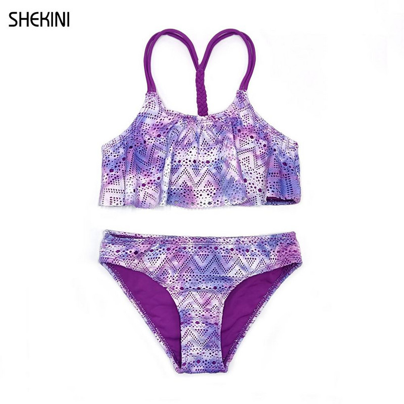 SHEKINI Girls Tie Dye Μαγιό Πλεκτά Teenage Girls Bikini Ruffle Lace Hollow Μαγιό δύο τεμαχίων Αξιολάτρευτο μαγιό παραλίας