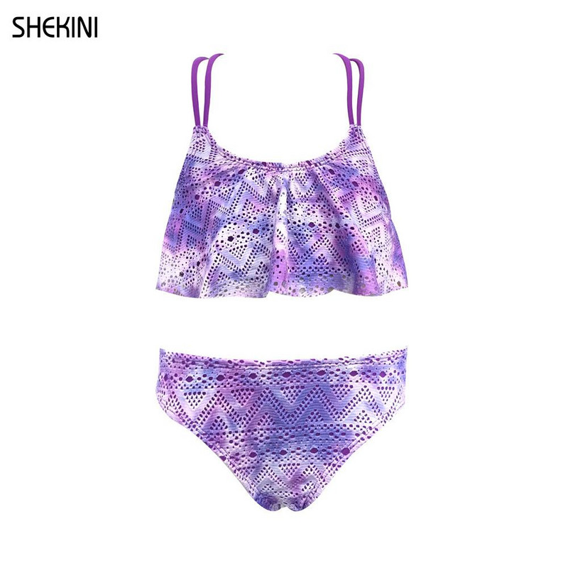 SHEKINI Girls Tie Dye Μαγιό Πλεκτά Teenage Girls Bikini Ruffle Lace Hollow Μαγιό δύο τεμαχίων Αξιολάτρευτο μαγιό παραλίας