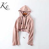 KE balti rozā brīvas trompetes piedurknes ar kapuci naba īss sporta džemperis sieviešu dejas fitness gadījuma džemperis plūdmaiņas