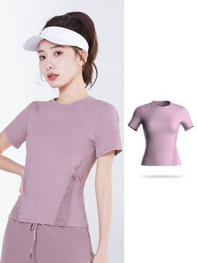 Jogas apģērbs sieviešu sporta zāle kail sajūta siets dzija ātrums sausas drēbes skriešana fitnesa īsās piedurknes T-krekls sporta un loisirs apģērbu tops