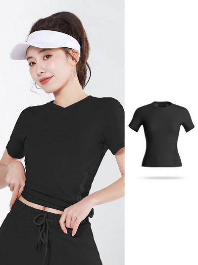 Jogas apģērbs sieviešu sporta zāle kail sajūta siets dzija ātrums sausas drēbes skriešana fitnesa īsās piedurknes T-krekls sporta un loisirs apģērbu tops