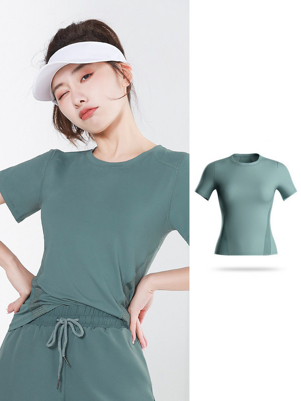 Jogas apģērbs sieviešu sporta zāle kail sajūta siets dzija ātrums sausas drēbes skriešana fitnesa īsās piedurknes T-krekls sporta un loisirs apģērbu tops