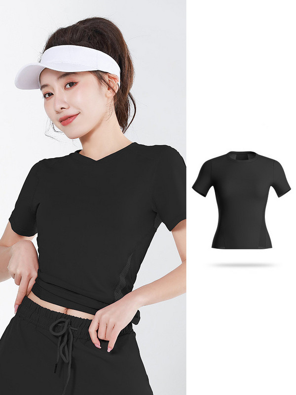 Jogas apģērbs sieviešu sporta zāle kail sajūta siets dzija ātrums sausas drēbes skriešana fitnesa īsās piedurknes T-krekls sporta un loisirs apģērbu tops