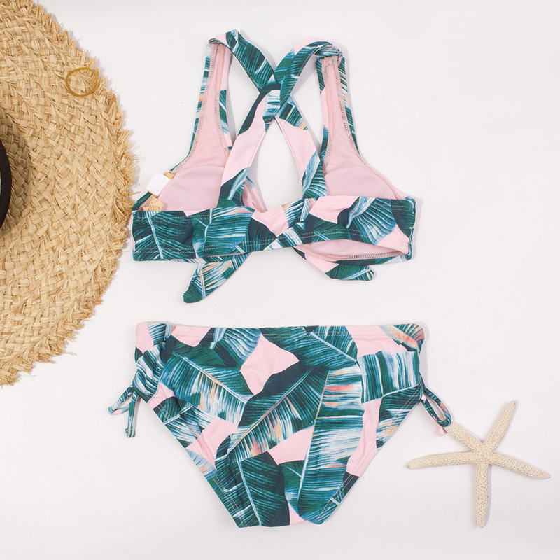 7-14 gadus vecu meiteņu peldkostīms, bērniem tropisks, divdaļīgs bērnu peldkostīms, krustnagliņa, meitenes bikini komplekts, meiteņu peldkostīms