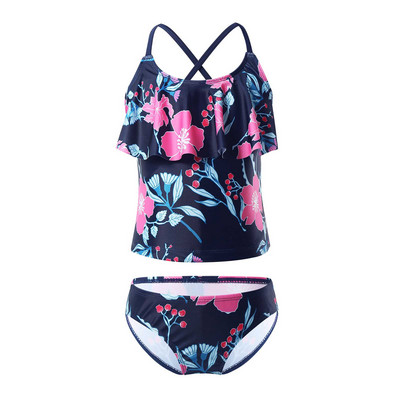 Laste tüdrukute ujumisriided, volangkaelus, lillemustriline Tankini ujumistrikoo Ujumisriided ujumisriided, põhjaga ujumisriided rannas ujumiskostüüm