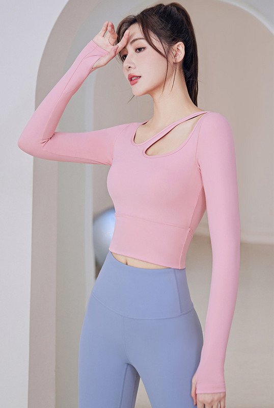 Jogas apģērbs Top apģērbs ar krūšu spilventiņu fitnesa skriešana sporta treniņš šaurs garām piedurknēm T-krekls fitnesa apģērbs camiseta sporta zāle