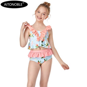 Aitonoble 2021 New Collection Kids Rash Guard Years 2-10 Girls Swimwear Teenagers 2 Pieces Diving Suit Rashguard for Girls