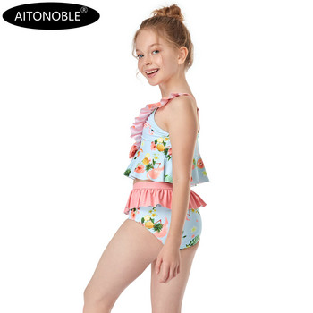 Aitonoble 2021 New Collection Kids Rash Guard Years 2-10 Girls Swimwear Teenagers 2 Pieces Diving Suit Rashguard for Girls