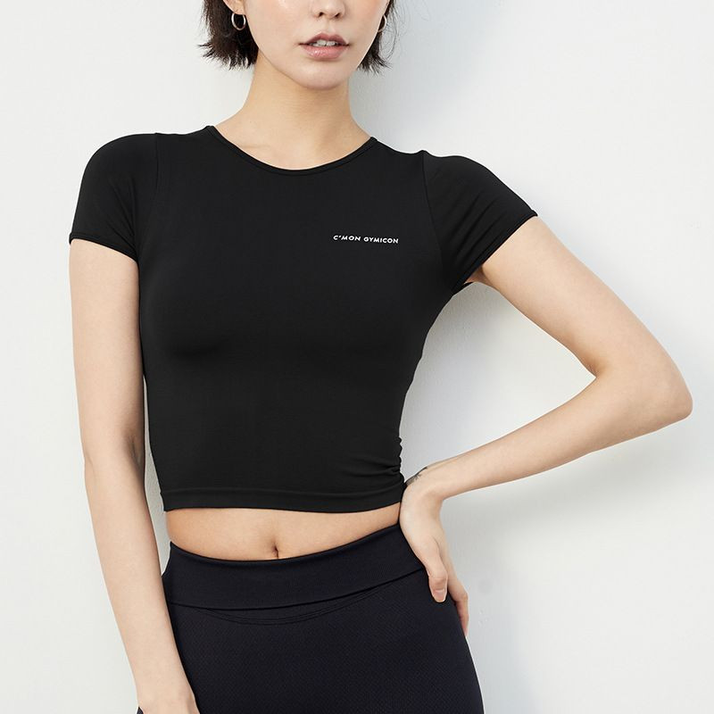 Спортна плътно прилепнала еластична тениска Дамски спортни топове за фитнес Йога облекло за бягане Дишащи тънки горнища с къс ръкав за тренировки