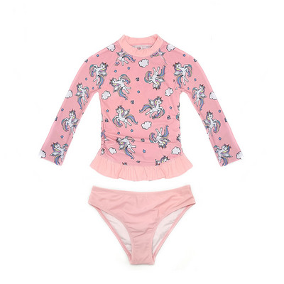 SHEKINI lány fodros szegélyű ruched felső UPF50+ hosszú ujjú tini fürdőruha bőrkiütésvédő kétrészes fürdőruhák tizenéves lányoknak bikini