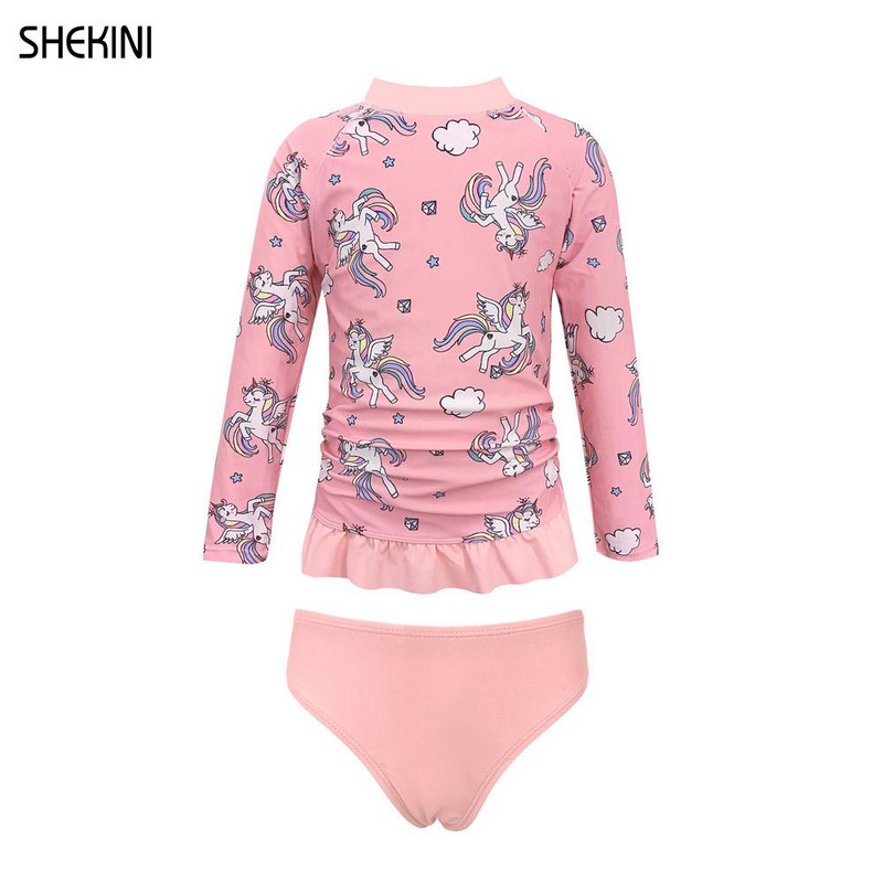 SHEKINI lány fodros szegélyű ruched felső UPF50+ hosszú ujjú tini fürdőruha bőrkiütésvédő kétrészes fürdőruhák tizenéves lányoknak bikini